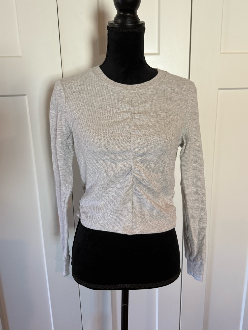 CAbi Light Gray Long-Sleeve Ruched Crewneck Top